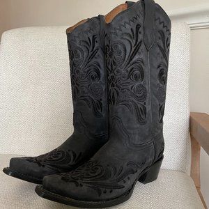 Authentic Black Suede Cowboy Boots (Size 9)